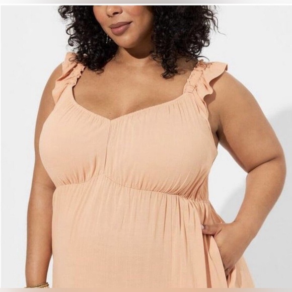 NWT Torrid Maxi Rayon Slub Ruffle Strap Tiered Dress in Peach Blossom Size 3X - Picture 2 of 12